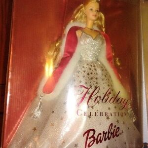 Vintage Barbie Holiday Celebration Doll in Red Trim and Silver Gown